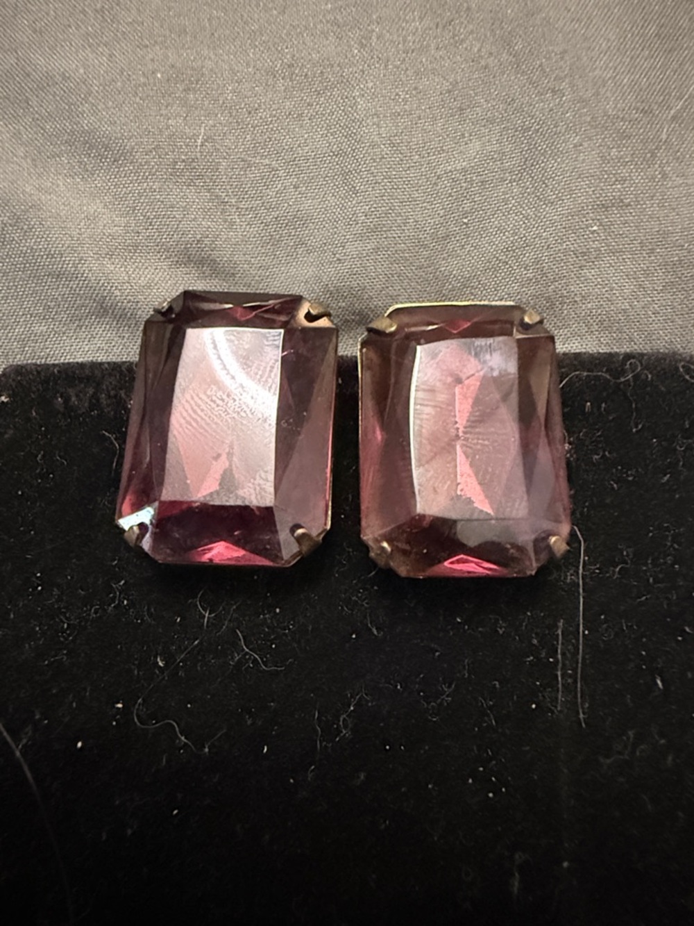 Purple Emerald-Cut Crystal clip on Earrings - Unbranded